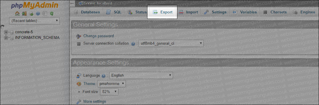 export concrete5 database