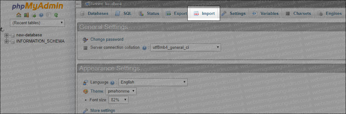 import database tab