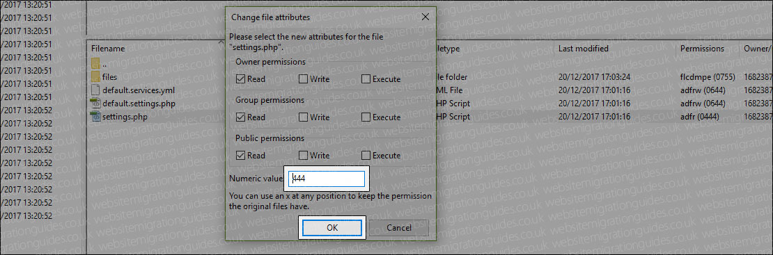 chmod 444 settings