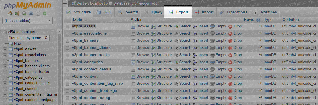 export Joomla Database