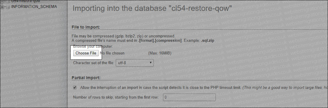 php my admin restore