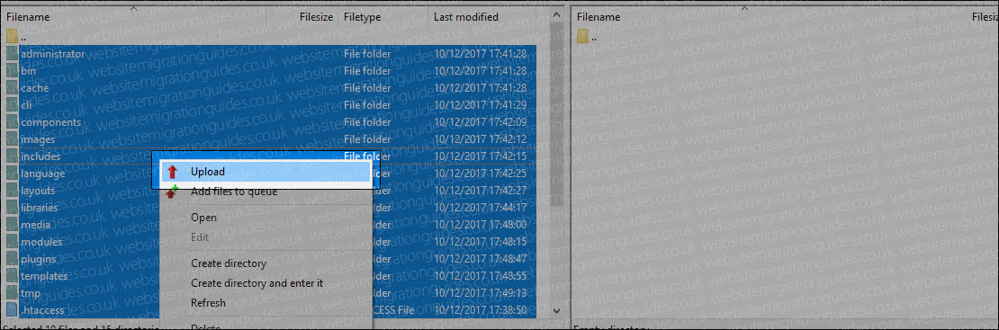 upload joomla files to new host