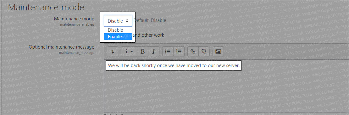 Maintenance mode dropdown