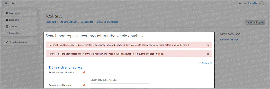 Search and replace text throughout the whole database