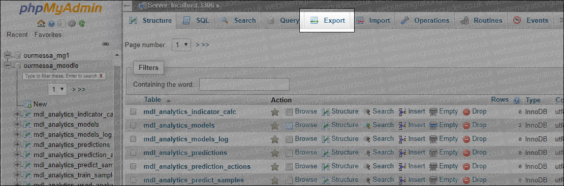 export moodle database
