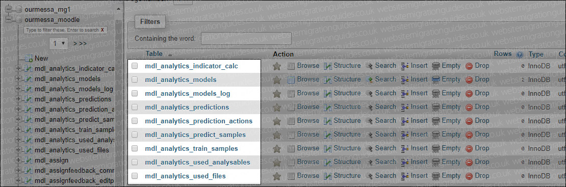 moodle database tables