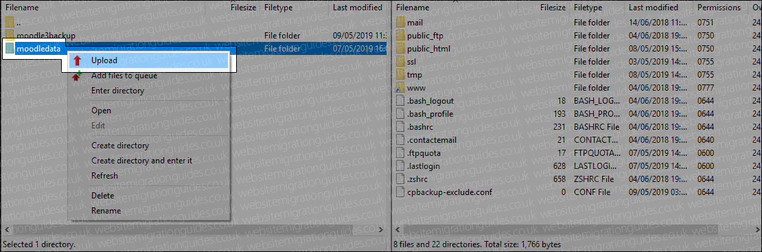 upload moodle data folder