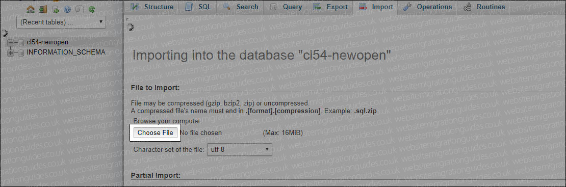 choose opencart database file