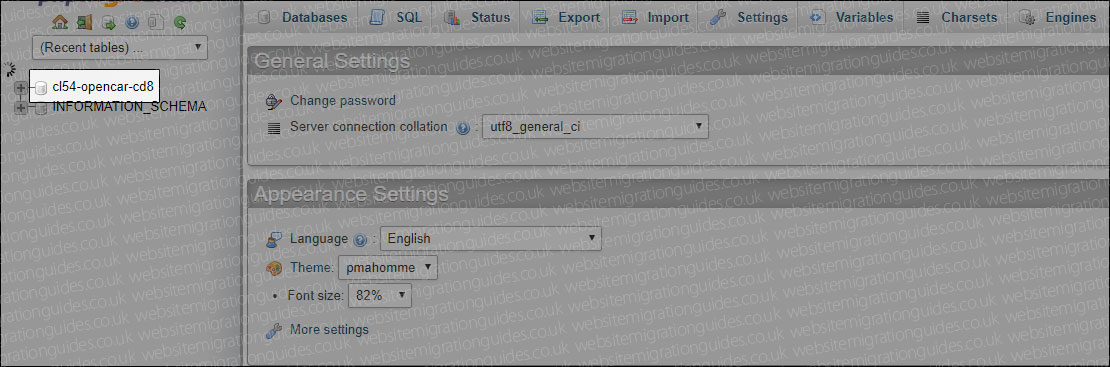 Select opencart database
