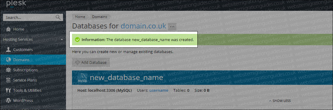 Information: The database was created.