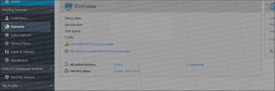 Plesk domains link