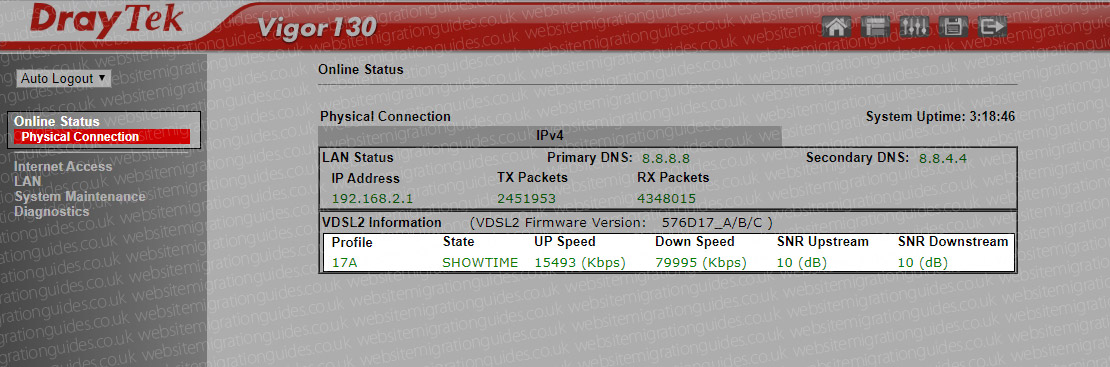 Draytek modem vdsl stats
