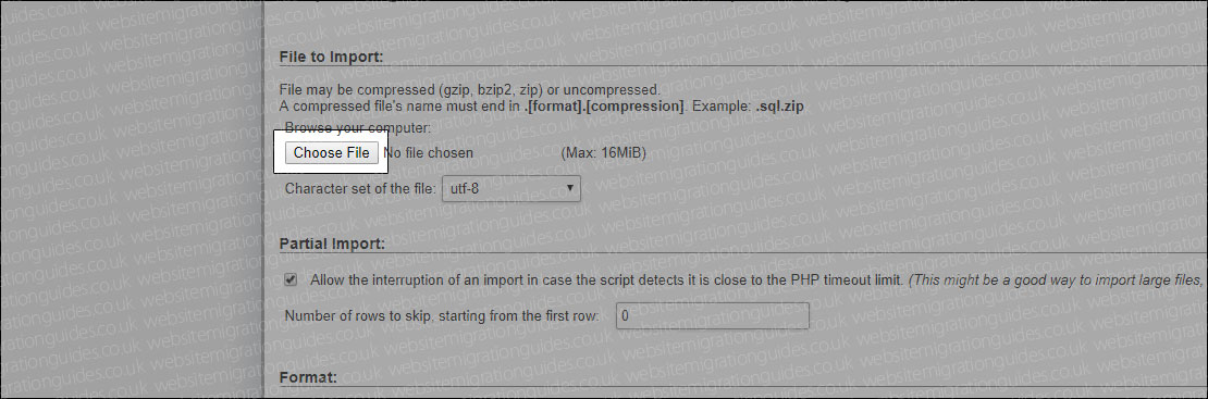 Choose WordPress database