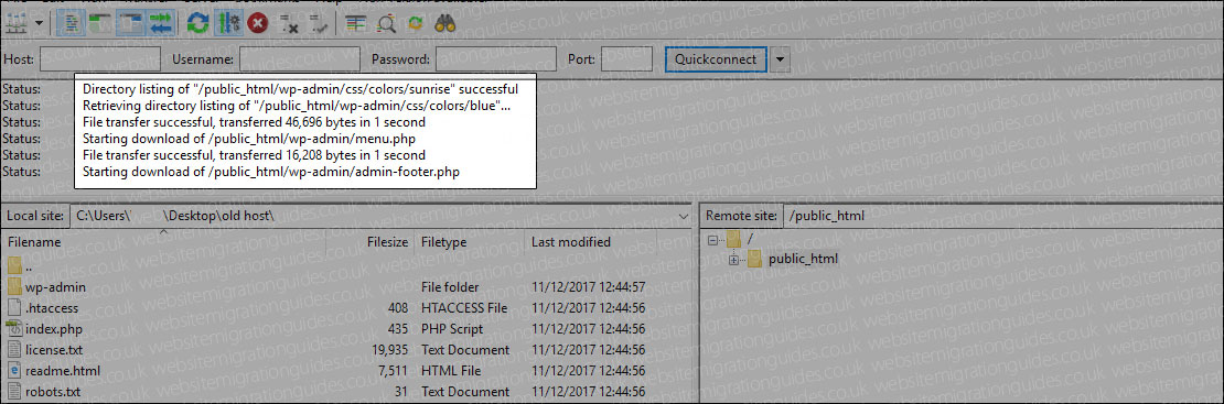 downloading wordpress via ftp