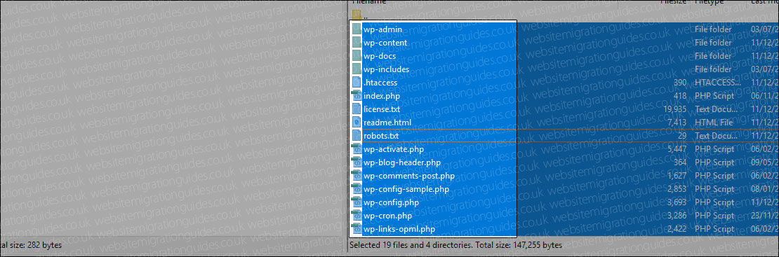 select wordpress files to backup