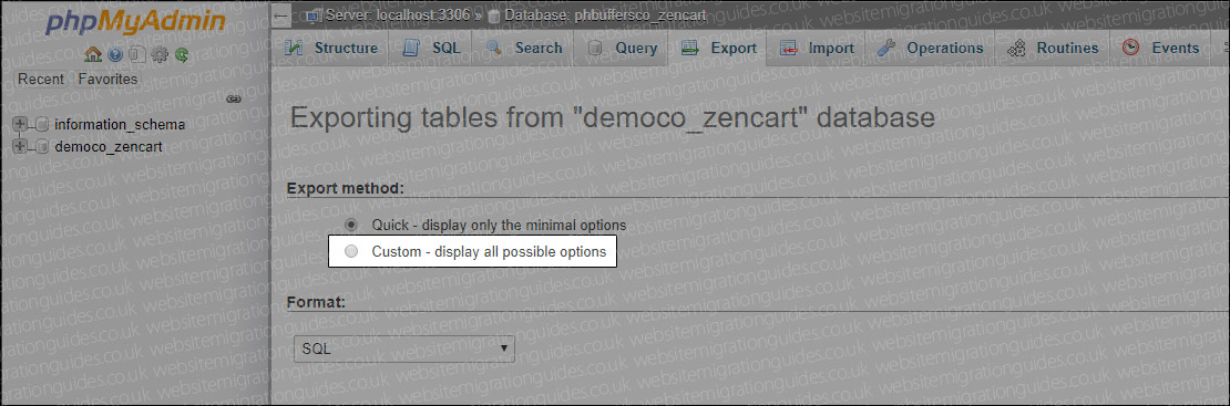 custom export