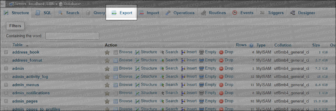 export zencart database