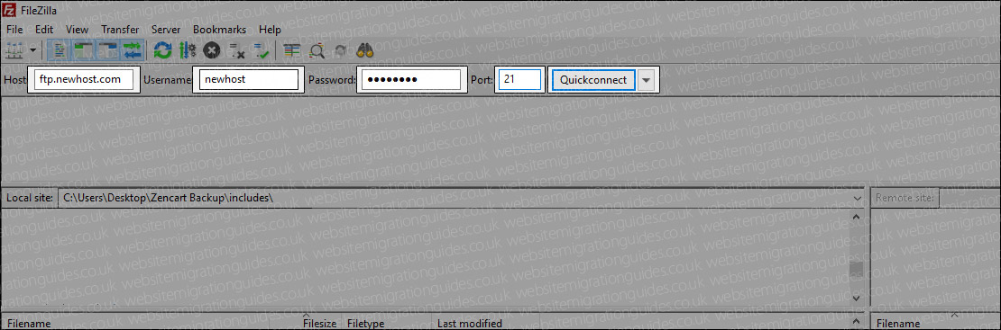 New ZenCart host's FTP