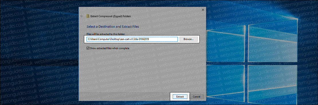 Select ZenCart destination folder