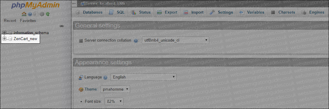 Select new zencart database